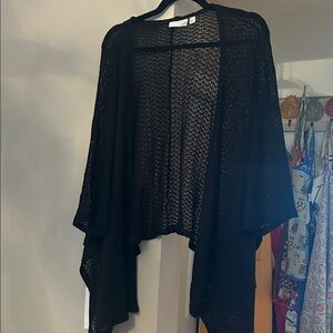14th & Union Black Open-Knit Draped Cardigan